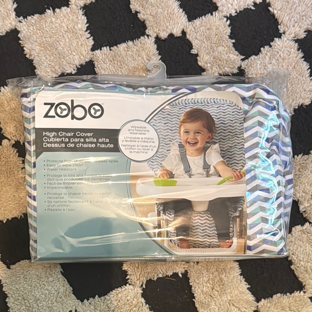 Zobo High Chair Cover with Blue Chevron Pattern